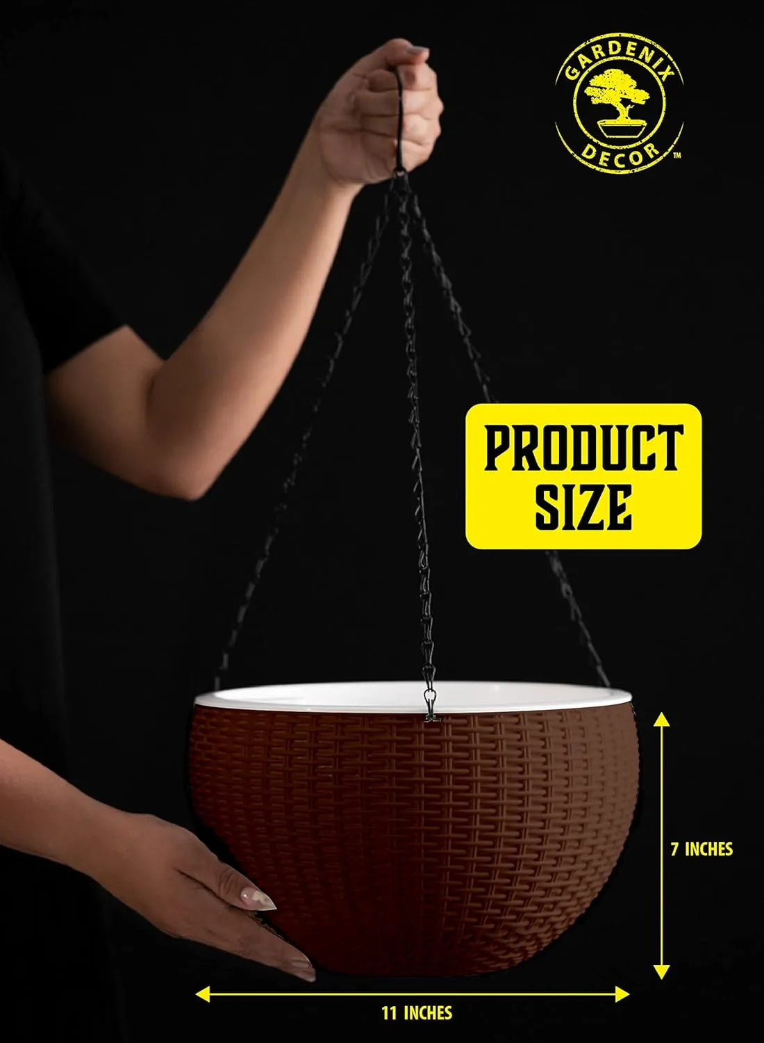 GARDENIX DECOR Self Watering Hanging Planter, 11'' Indoor, Brown, Coco Coir, with Water Level Indicator, Round, 1 Pack
