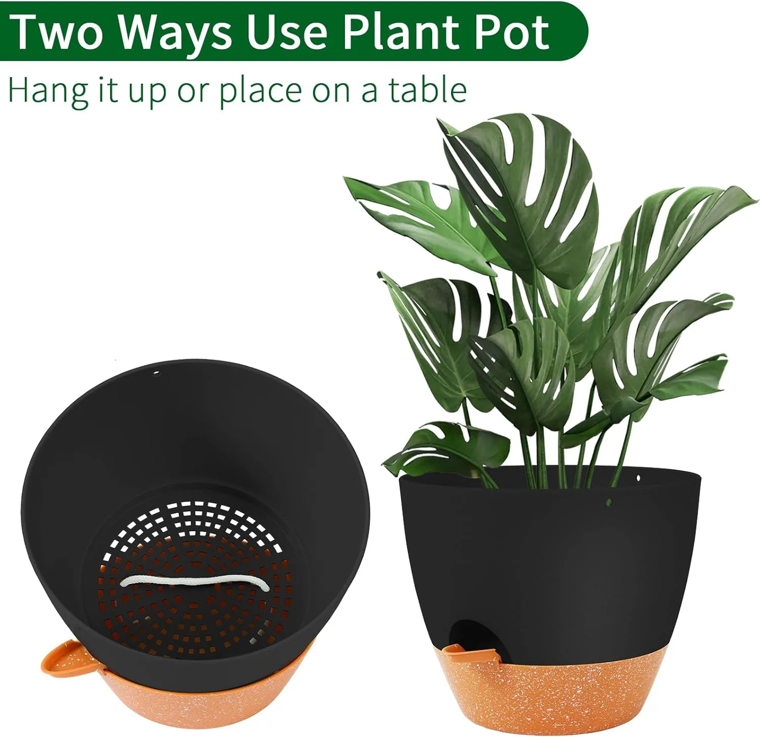GARDIFE Hanging Planter, 10 inch Hanging planters for Indoor. Outdoor Plants, Self Watering Plant Pot, 2 Pack Large self Watering Hanging Planter, Black