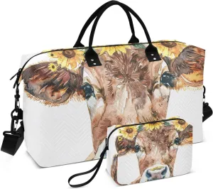 Garland Sunflower Cow Duffle Bag for Travel, Gym Bag with Multiple Interior Pockets for Men Women Overnight Purse Included 20.5 x 1.9 x 13.8 In