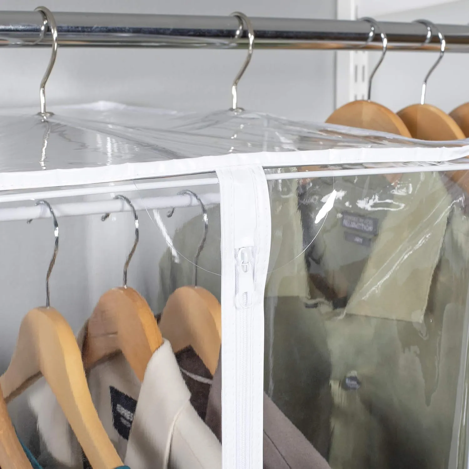 Garment Bag - Clear Hanging Closet Organizer - Durable Zippered Cover with Rod Protects Dresses, Suits, and Jackets from Dust and Moist- Top Metal Frame to Keep All Your Stuff in Shape- 54" x 20" x 15