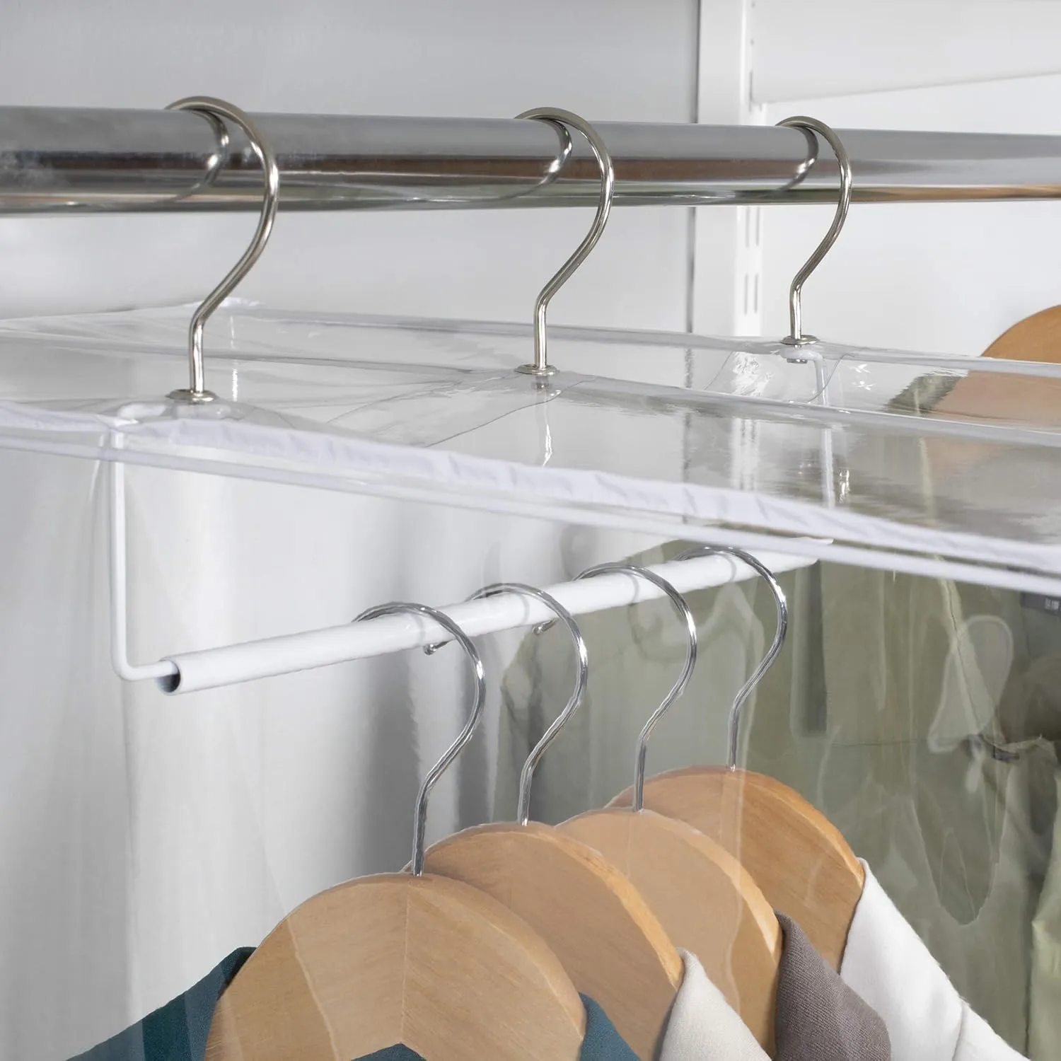 Garment Bag - Clear Hanging Closet Organizer - Durable Zippered Cover with Rod Protects Dresses, Suits, and Jackets from Dust and Moist- Top Metal Frame to Keep All Your Stuff in Shape- 54" x 20" x 15