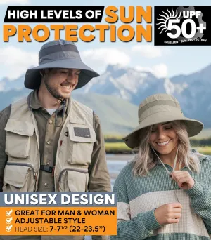 GearTOP UPF 50  Wide Brim Sun Hat Fishing Hat Khaki & Sun Hat with Mosquito Net Head Net Hat Garden Hat Men & Women Dark Grey Bundle