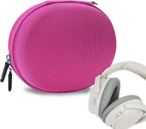 Geekria NOVA Headphone Case for Foldable Over-Ear Headphones, Replacement Hard Shell Travel Carrying Bag with Cable Storage Compatible with Jabra, Sennheiser Headsets (Dark Pink)