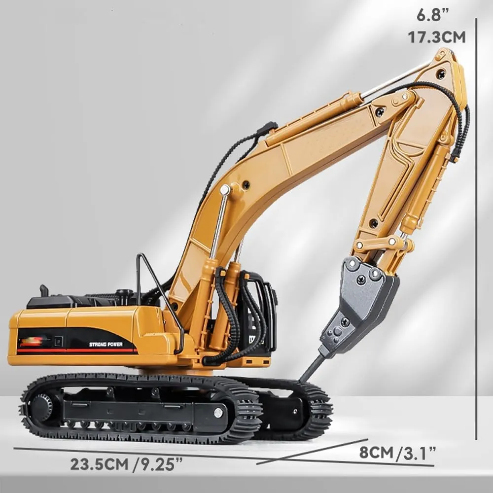 Gemini & Genius Drill Excavator Toy, Demolition Machine Car, Construction Vehicle Toys 1/40 Scale Die-cast Impact Hammer Engineering Truck, Alloy Models Toys for Kids