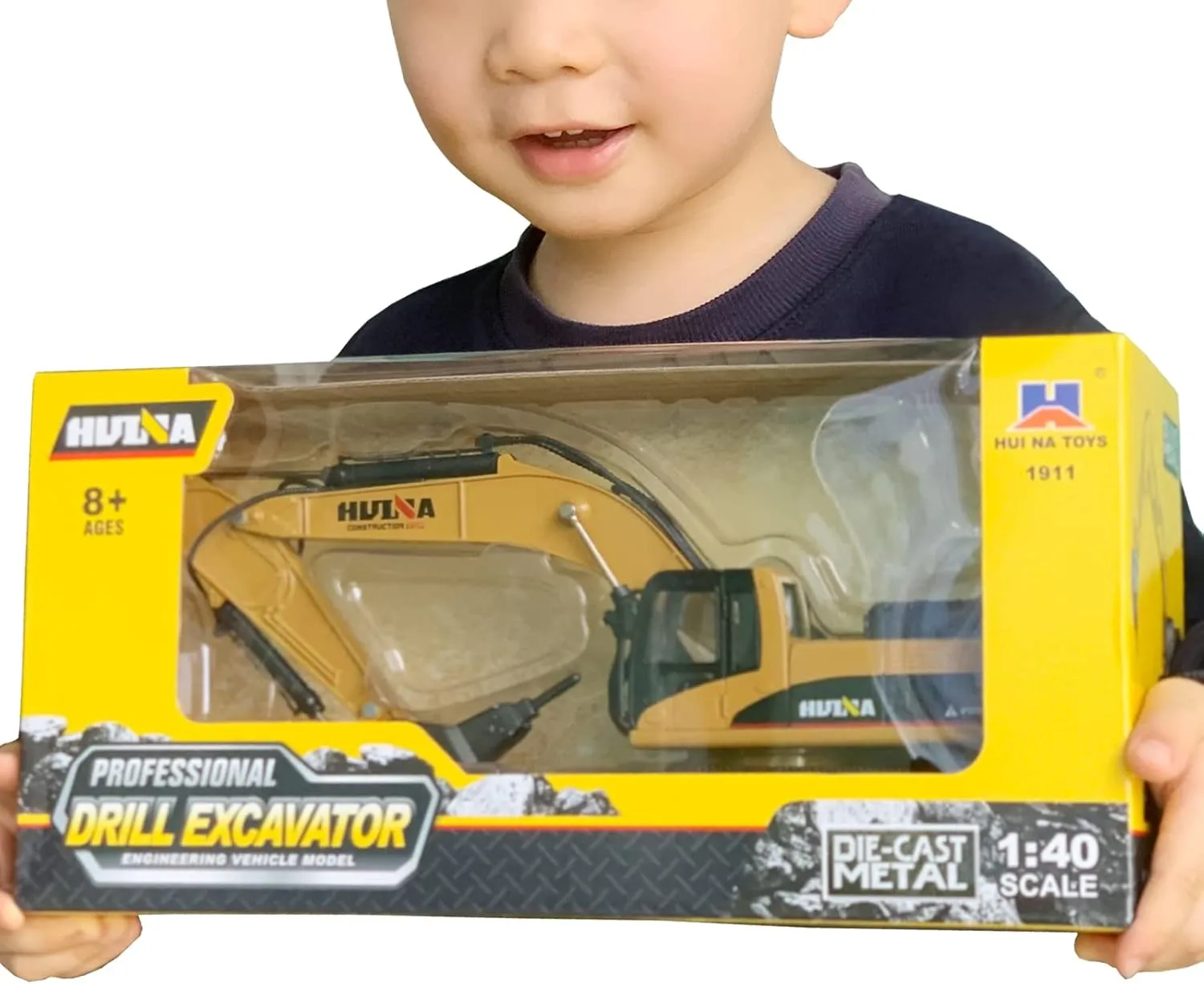 Gemini & Genius Drill Excavator Toy, Demolition Machine Car, Construction Vehicle Toys 1/40 Scale Die-cast Impact Hammer Engineering Truck, Alloy Models Toys for Kids