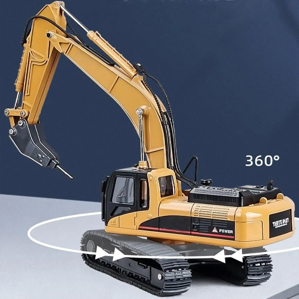 Gemini & Genius Drill Excavator Toy, Demolition Machine Car, Construction Vehicle Toys 1/40 Scale Die-cast Impact Hammer Engineering Truck, Alloy Models Toys for Kids