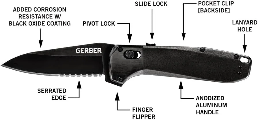 Gerber Gear Highbrow Serrated Edge Drop Point Assited Opening Knife [31-003672], Grey