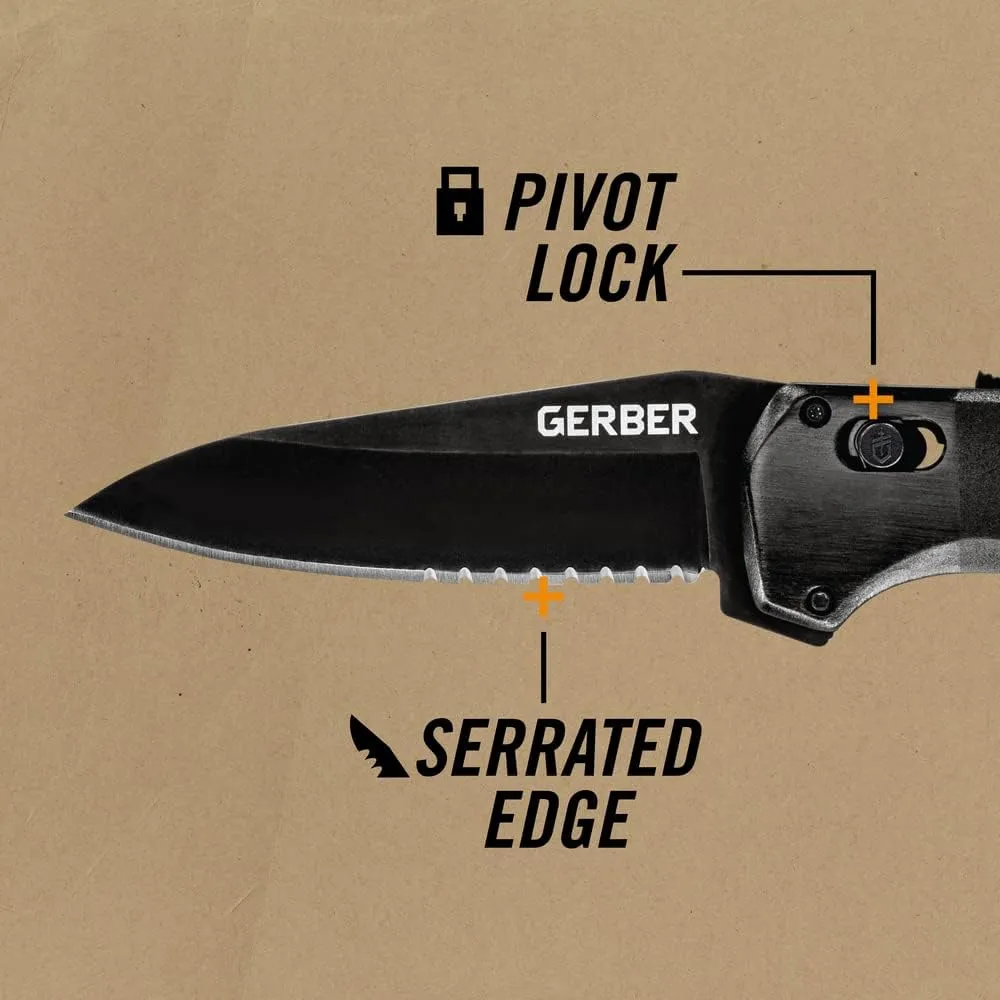 Gerber Gear Highbrow Serrated Edge Drop Point Assited Opening Knife [31-003672], Grey