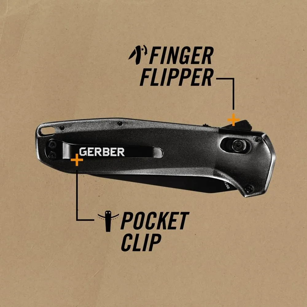 Gerber Gear Highbrow Serrated Edge Drop Point Assited Opening Knife [31-003672], Grey