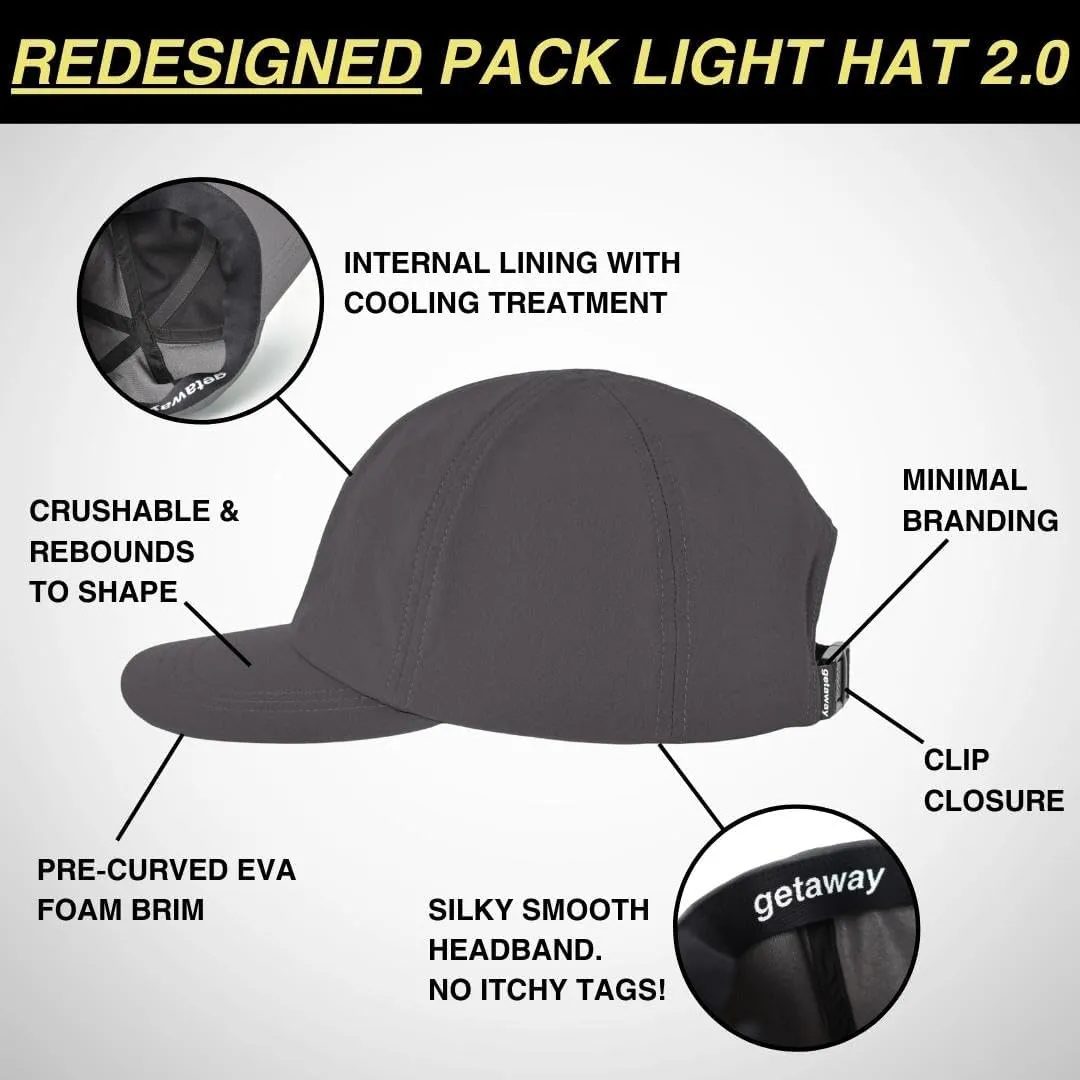getaway Pack Light Hat 2.0 Packable/Foldable Brim, Stretch, Lightweight, Travel Essentials, Boating, Running, Golf, Workout