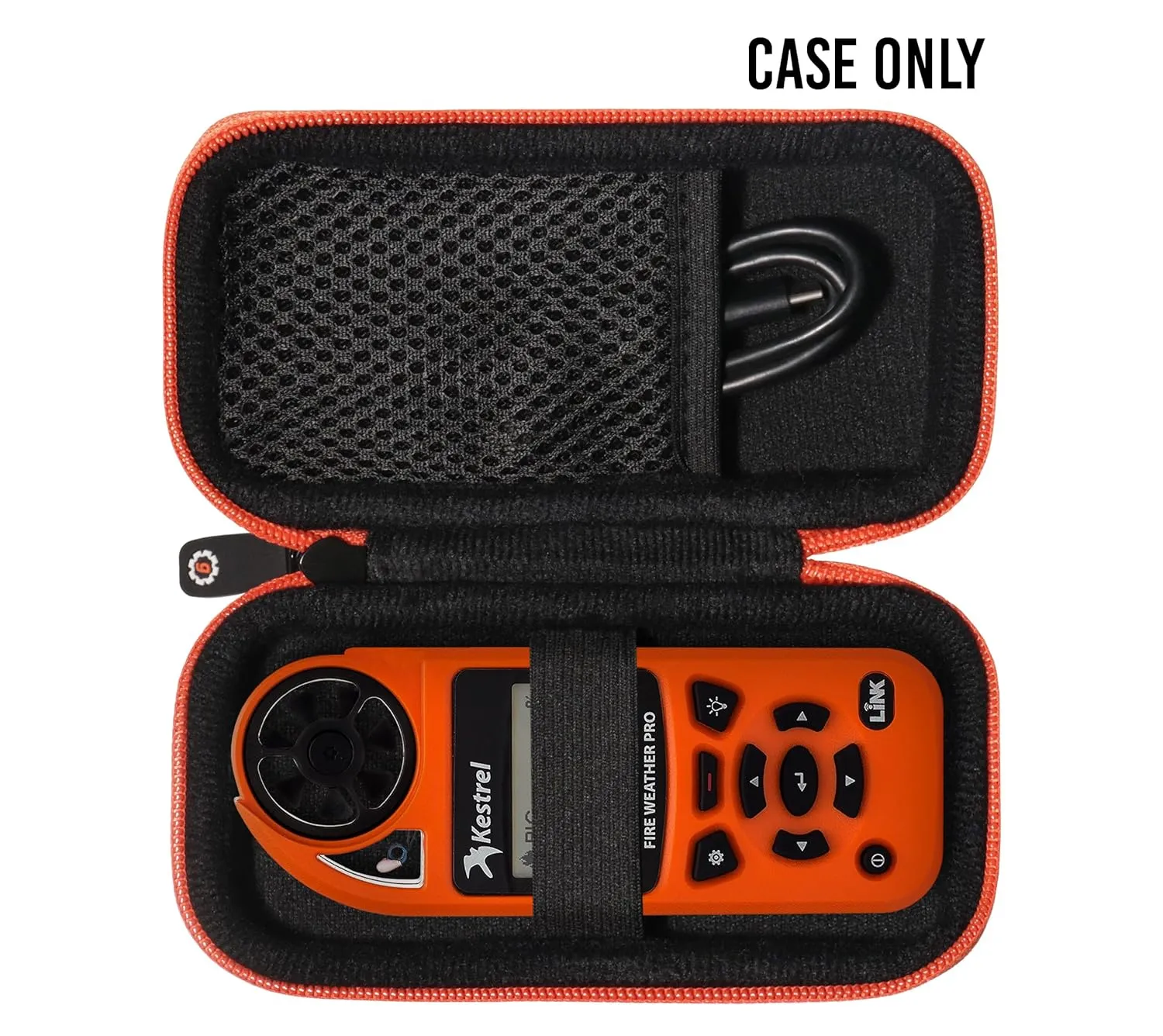GETGEAR Weather Meter Case for Kestrel Weather Meter Compatible with Kestrel Elite, 5700/ 5700X, 5200, 5100, 5500, 2700, 3500, 3000, 3550, 2500, 1000 (Black with Orange Zipper)