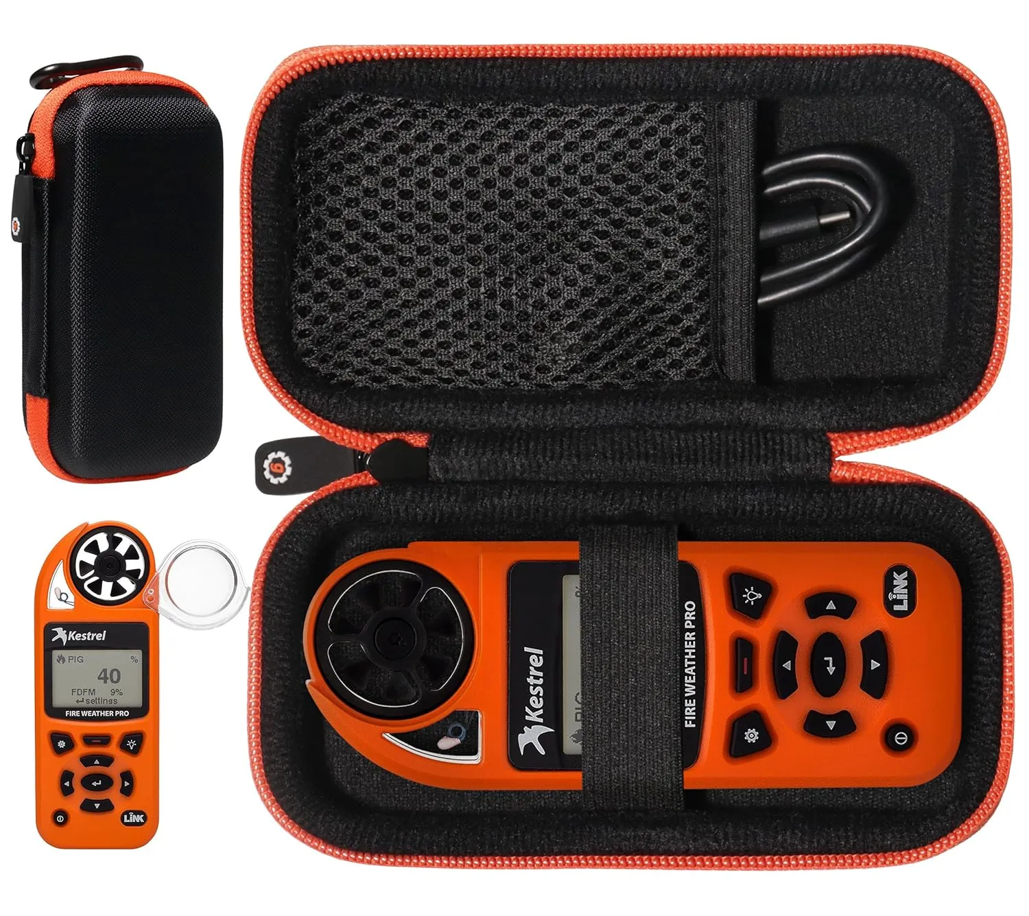 GETGEAR Weather Meter Case for Kestrel Weather Meter Compatible with Kestrel Elite, 5700/ 5700X, 5200, 5100, 5500, 2700, 3500, 3000, 3550, 2500, 1000 (Black with Orange Zipper)
