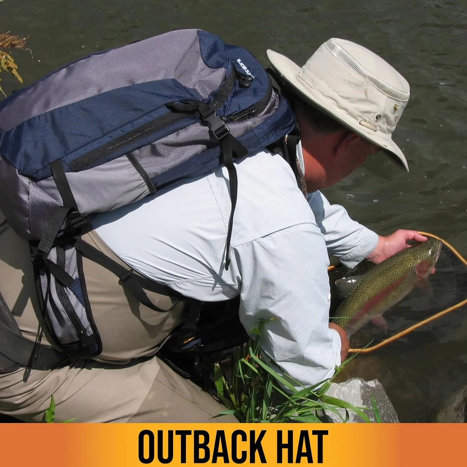 Glacier Glove Unisex Outback UPF 50  Sun Breathable Cooling Lightweight Fishing Hat with Full Brim, Chin Strap Velcro Pocket