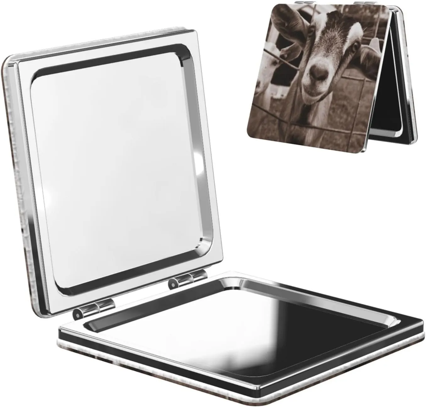 Goats Pattern Women Mini Cosmetic Mirror Folding Portable Pocket Makeup Mirror