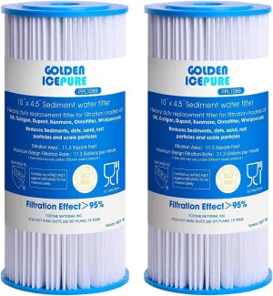 GOLDEN ICEPURE PPL10BB, 5 Micron 10" x 4.5" Whole House Sediment Pleated Water Filter, Compatible with DuPont WFHDC3001, GE FXHSC, Culligan R50-BBSA, R50-BB, W50PEHD, GXWH40L, CP5-BBS 2-PACK
