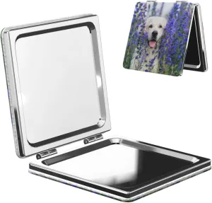 Golden Retriever Dog Purple Flower Women Mini Cosmetic Mirror Folding Portable Pocket Makeup Mirror