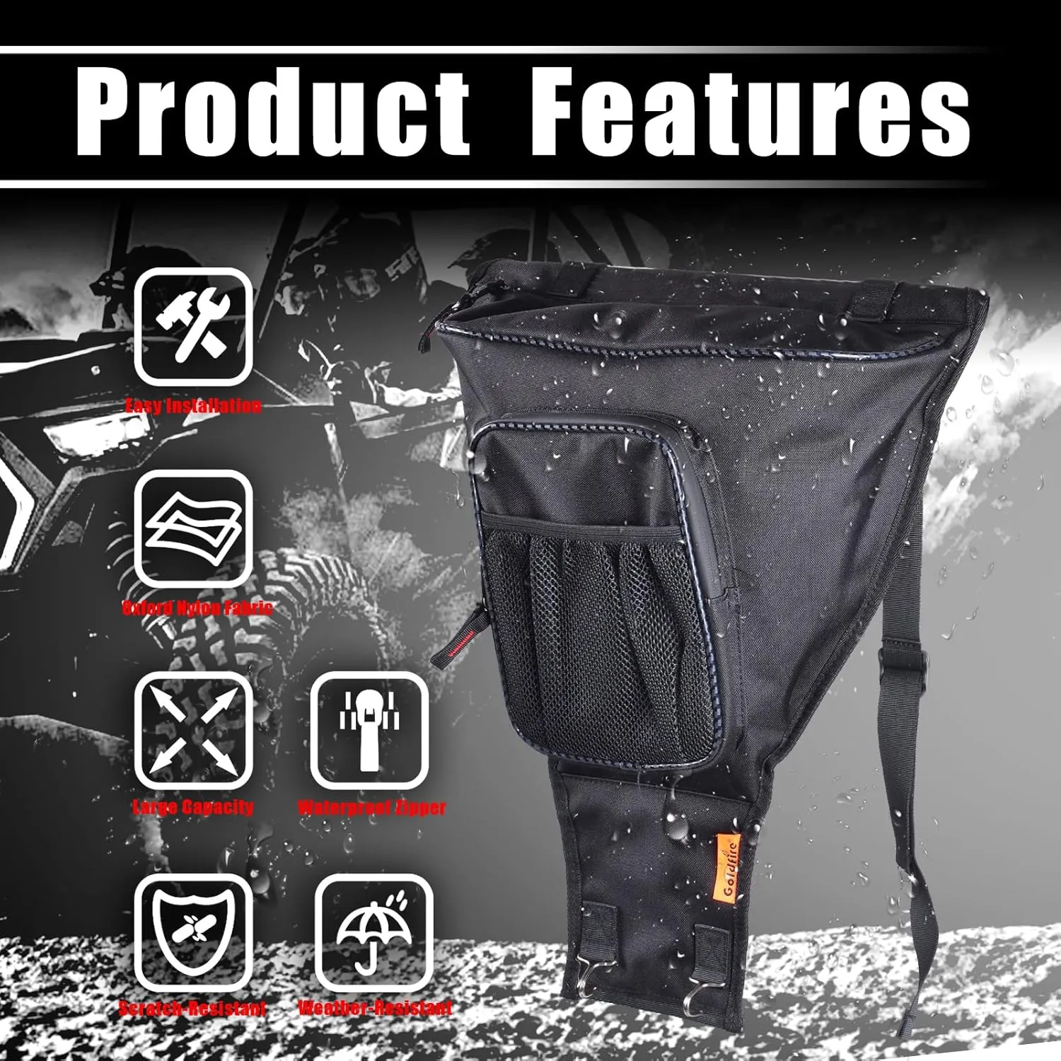Goldfire RZR XP Accessories,1680D UTV Center Seat Tool Bag RZR Between Seat Storage Shoulder Bag Compatible with Polaris Razor 570 800 S 900 1000 XP (Black Style)
