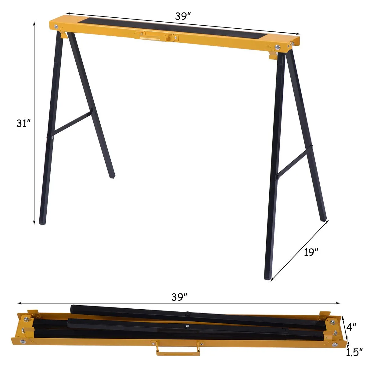 Goplus Saw Horses 2 Pack Folding, Portable Sawhorse with Fast Open Legs, Convenient Handle. Heavy Duty Steel Sawhorse for Woodworking, Carpenters,