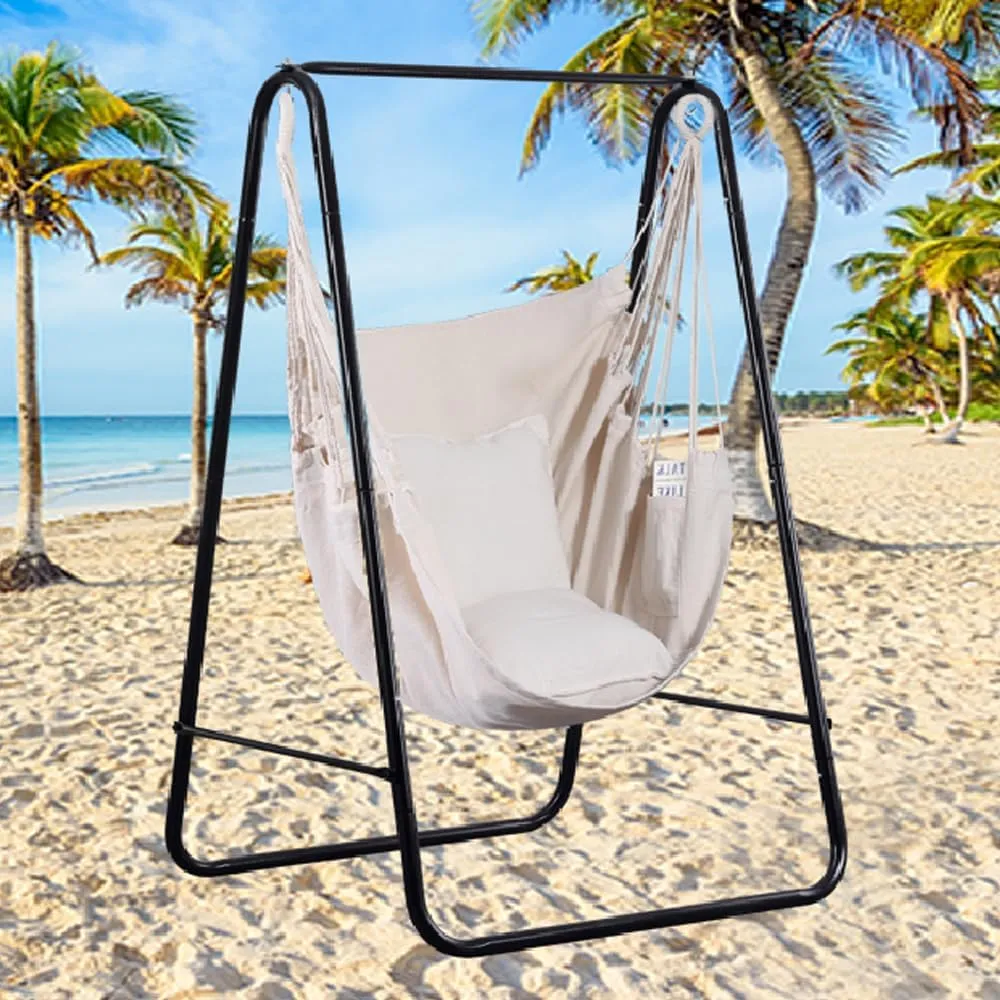 Goutime Hammock Chair, Boho Hanging Rope Ceiling Swing, Macrame Hanging Swinging Chair for Indoor,Outdoor,Bedroom,Outside,Garden,Balcony,Yard,Deck,Max 330 Lbs,Beige