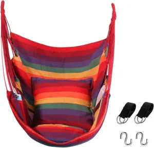 Goutime Hammock Chair,Indoor Hanging Rope Swing,Tree Swinging Chairs for Outside,Outdoor,Home, Bedroom,Patio,Yard,Garden,Balcony,Max 330 Lbs,Rainbow