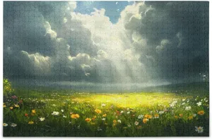 Grassland Flowers Landscape Jigsaw Puzzle 500 Piece, Educational Intellectual Decompression Puzzle Game Jigsaw Puzzle for Adult Active Thinking Party Entertainment, Family Games