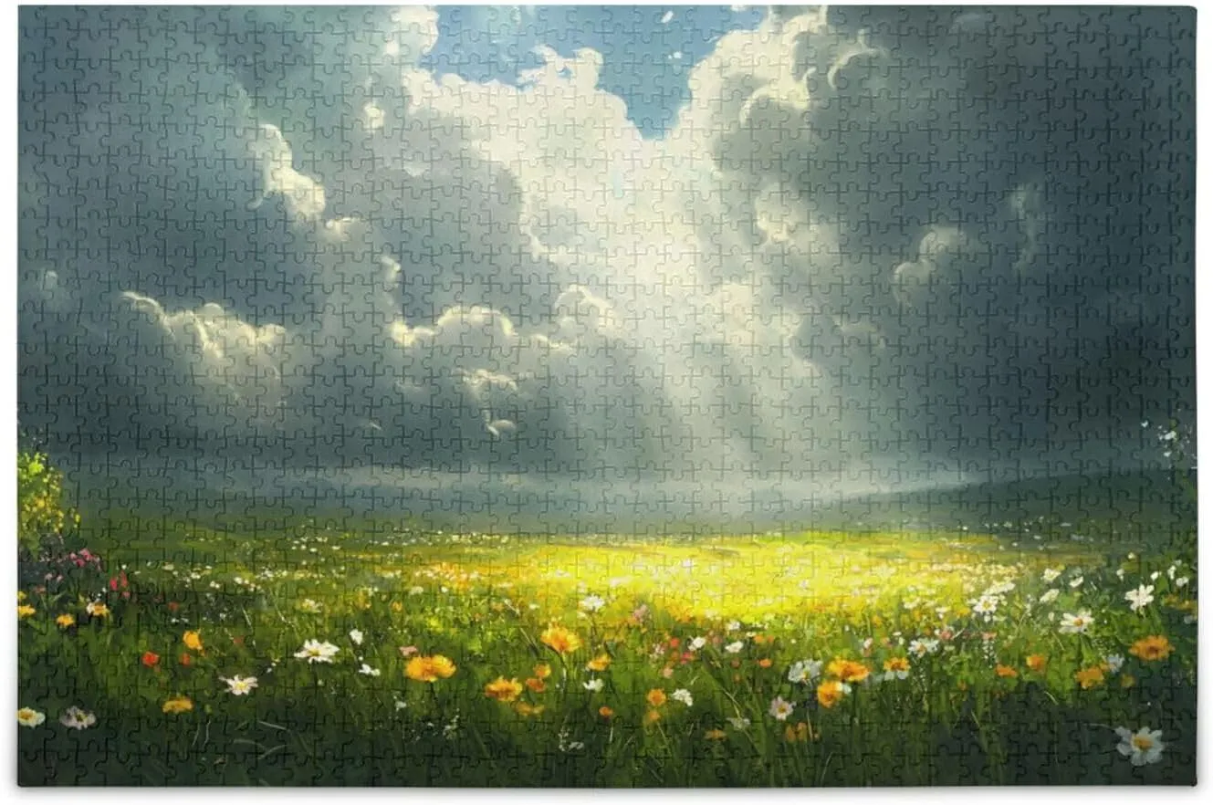 Grassland Flowers Landscape Jigsaw Puzzle 500 Piece, Educational Intellectual Decompression Puzzle Game Jigsaw Puzzle for Adult Active Thinking Party Entertainment, Family Games