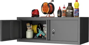 GREATMEET Metal Wall Cabinet, Garage Storage Cabinet, Wall Mounted Storage Cabinet with Doors and Shelves for Garage, Hanging Floating (Black, 13" H)
