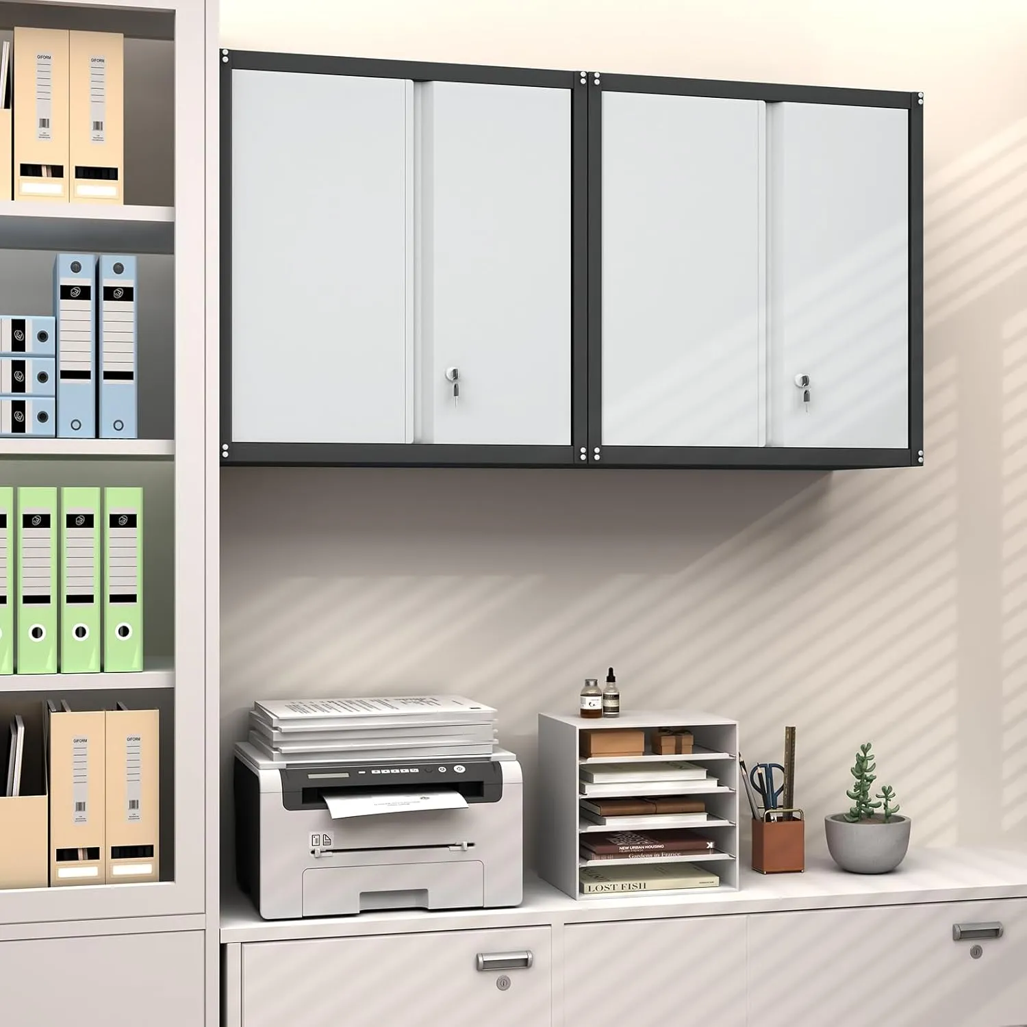 GREATMEET Metal Wall Cabinet, Wall Mount Metal Storage Cabinet with Doors, Locking for Home Office, Garage, Utility Room