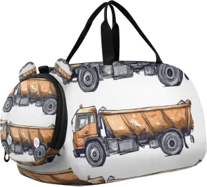 Green Garbage Truck Cars Duffle Bag for Toddler Boys Girls, Gym Sports Bag with Shoe Compartments, Kids Travel Overnight Weekender Shoulder Bag