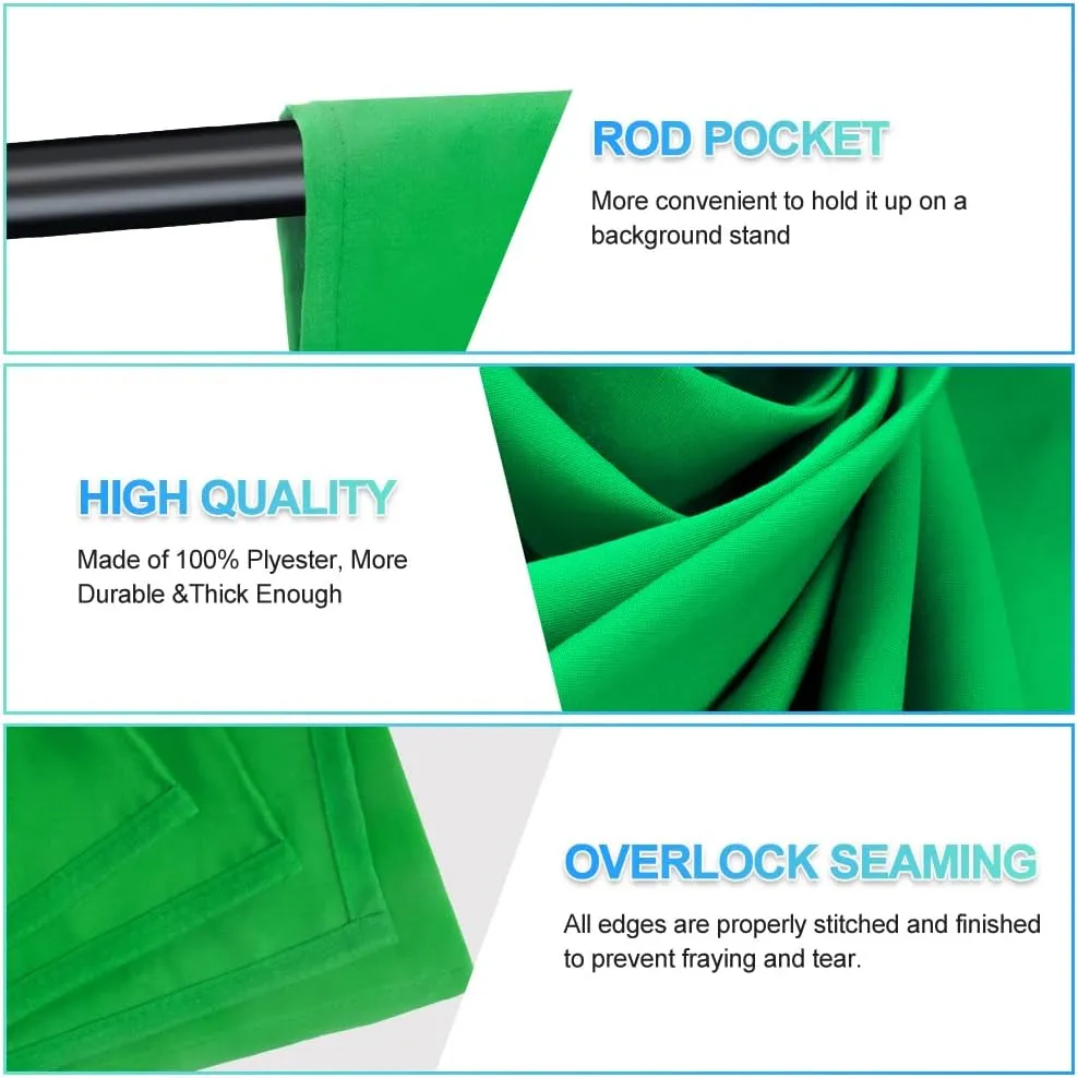 Green Screen Backdrop with Stand for Streaming, 6.5X 10ft (WxH) Protable Green Screen with 6.3 x 6.5 ft Stand kit, Greenscreen Background with Stand Carrying Bag 5 Spring Clamps