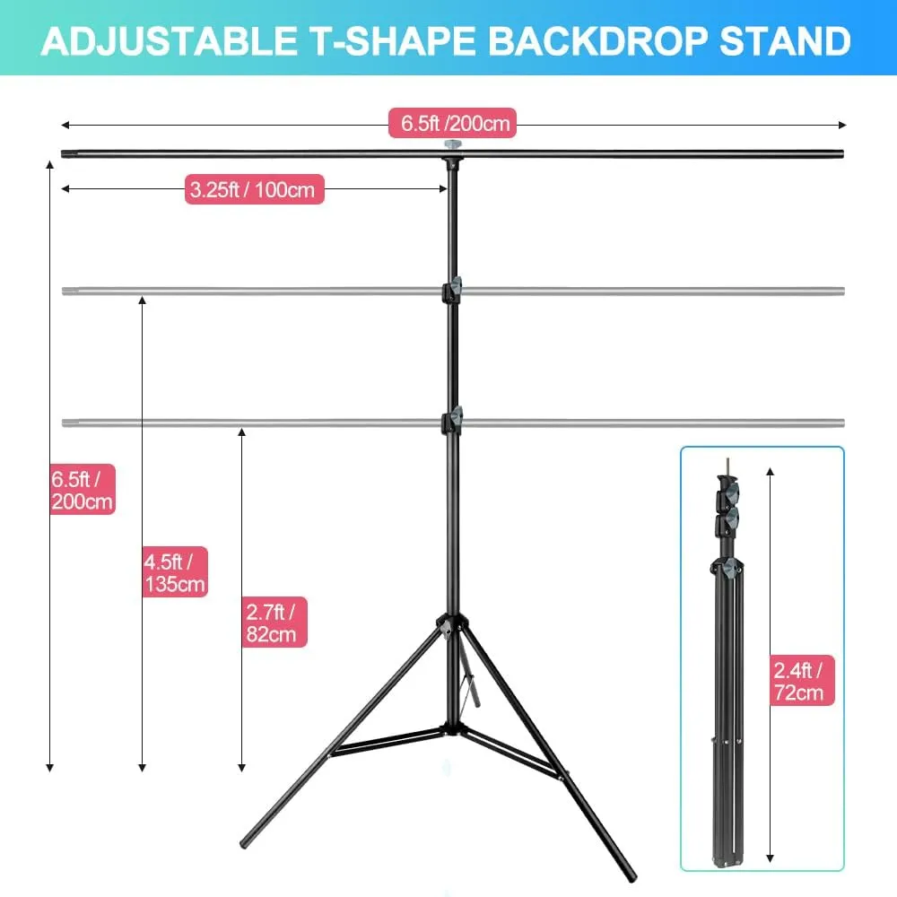 Green Screen Backdrop with Stand for Streaming, 6.5X 10ft (WxH) Protable Green Screen with 6.3 x 6.5 ft Stand kit, Greenscreen Background with Stand Carrying Bag 5 Spring Clamps