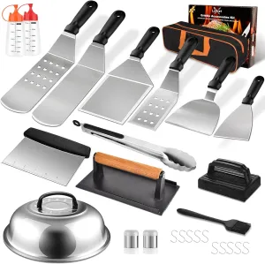Griddle Accessories Kit, 27Pcs Grilling Accessories Set for Blackstone and Camp Chef, Flat Top Griddle Accessories Set with Scraper, Enlarged Spatulas, Basting Cover for BBQ