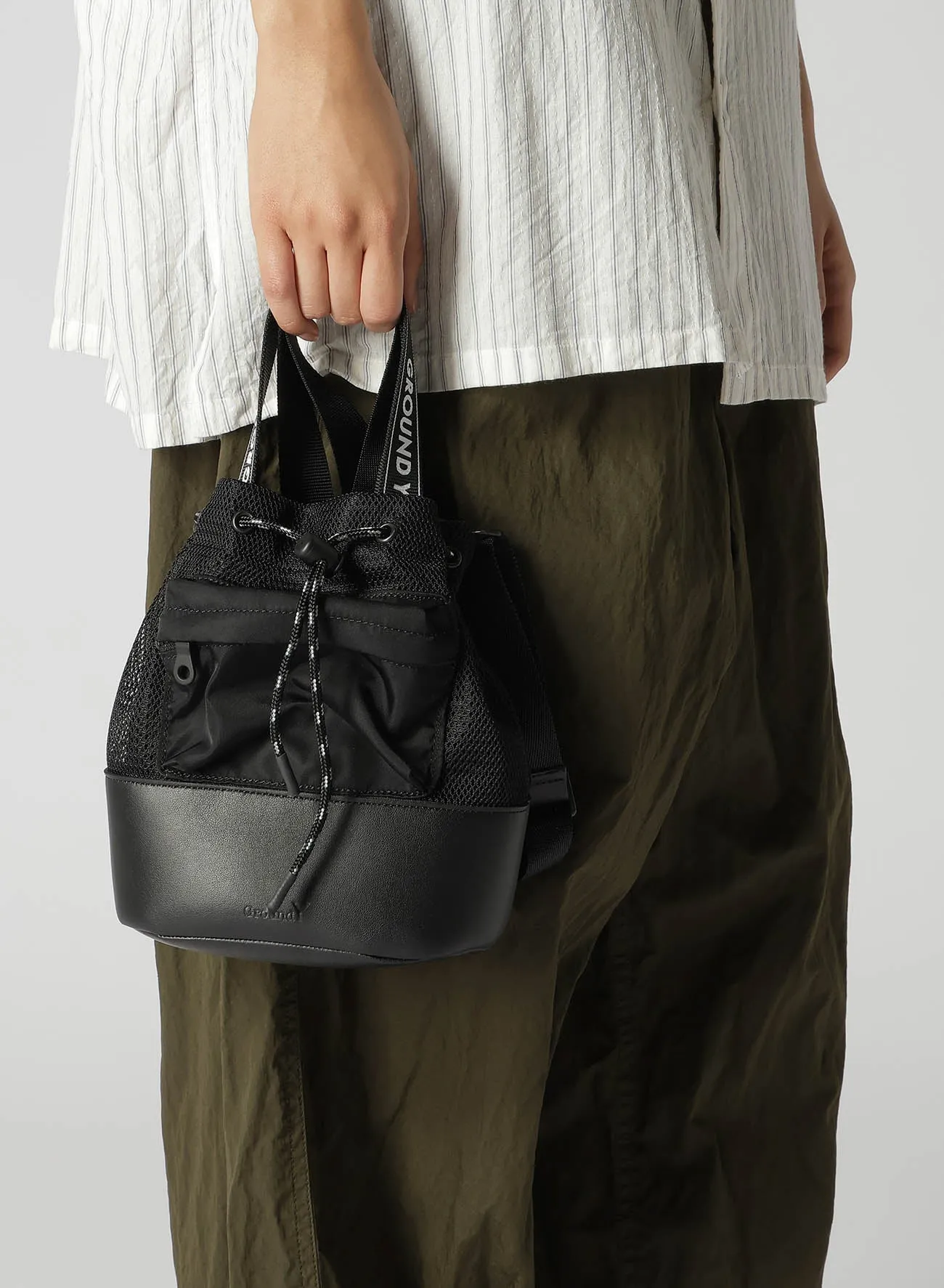 GROUND Y LOGO TAPE 2WAY MESH MINI BAG