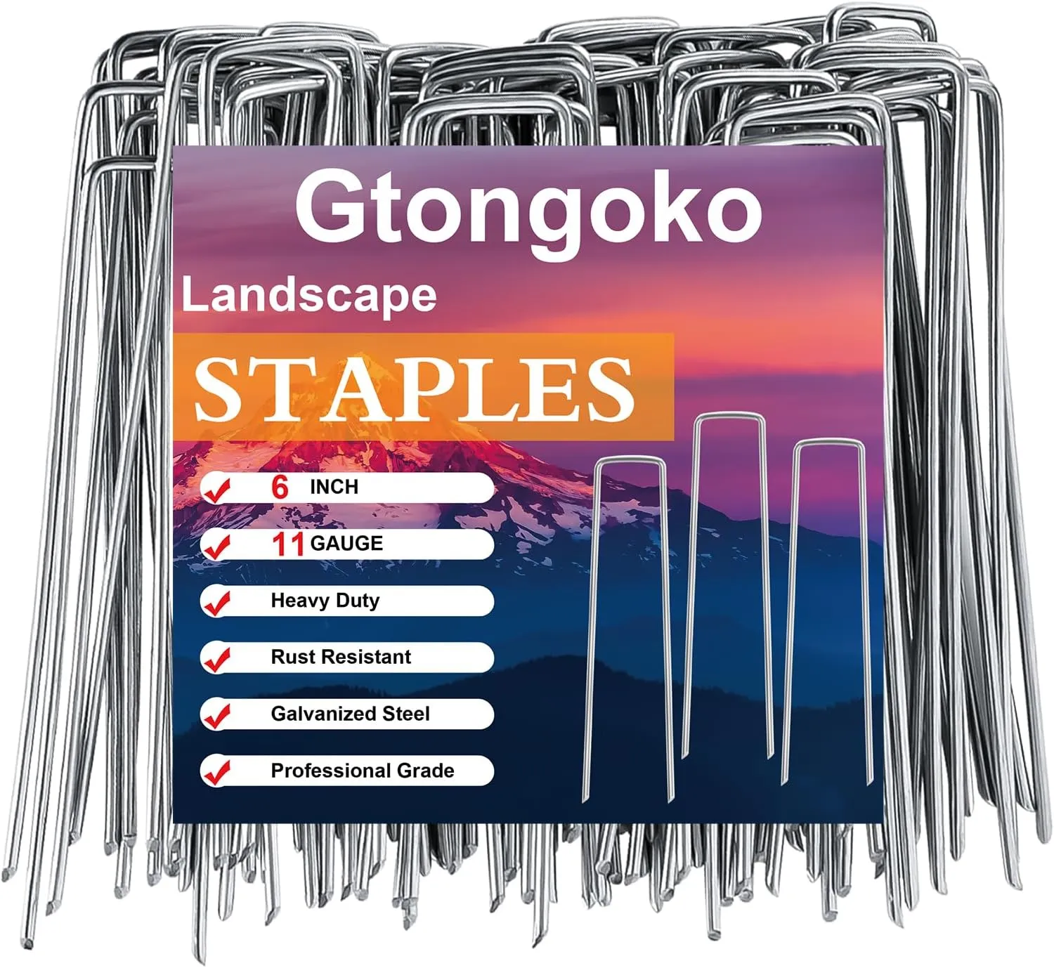Gtongoko 120 Pack Galvanized Landscape Staples 6 Inch 11 Gauge - Garden Stakes for Plant Cover, Lawn, Fence, Ground - Securing Weed Barrier Fabric