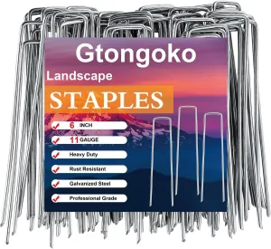 Gtongoko 120 Pack Galvanized Landscape Staples 6 Inch 11 Gauge - Garden Stakes for Plant Cover, Lawn, Fence, Ground - Securing Weed Barrier Fabric