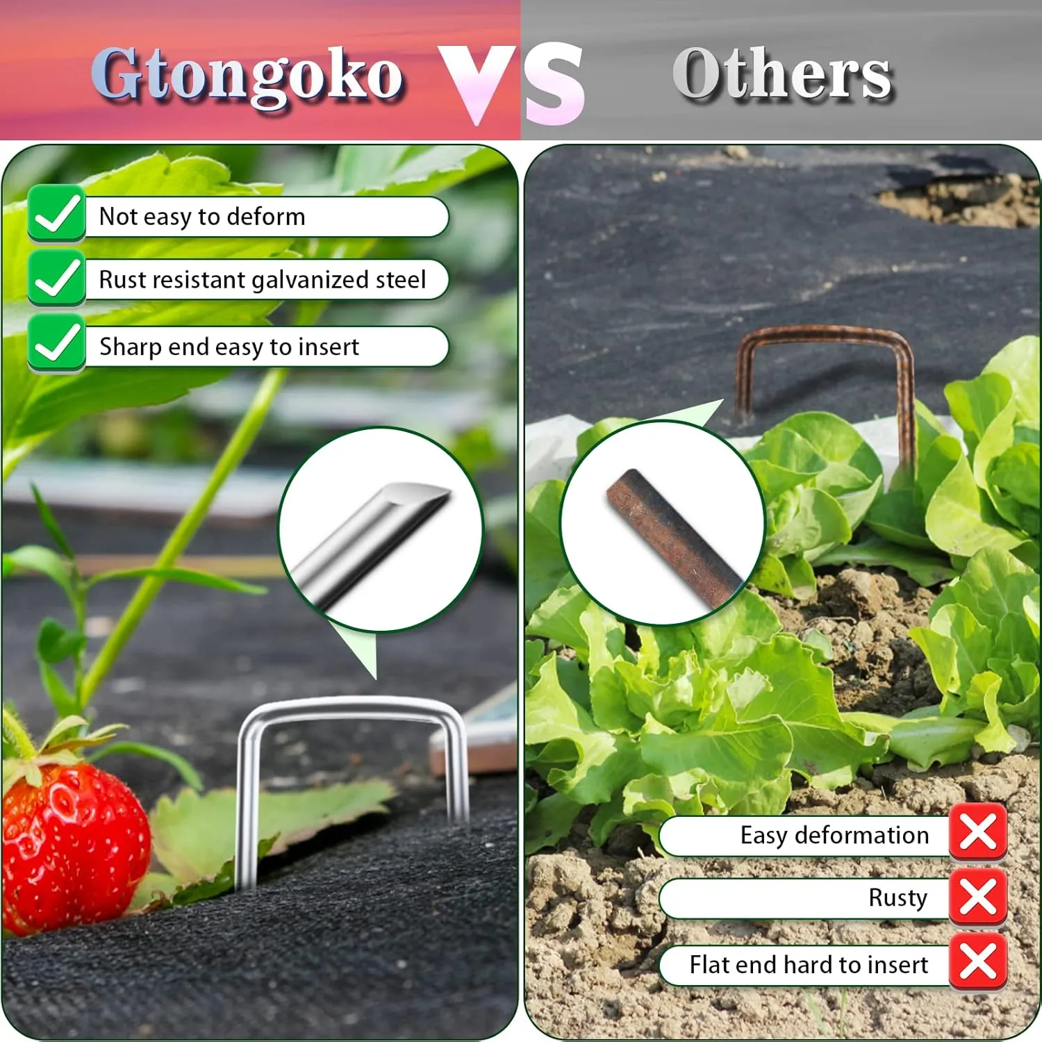 Gtongoko 120 Pack Galvanized Landscape Staples 6 Inch 11 Gauge - Garden Stakes for Plant Cover, Lawn, Fence, Ground - Securing Weed Barrier Fabric