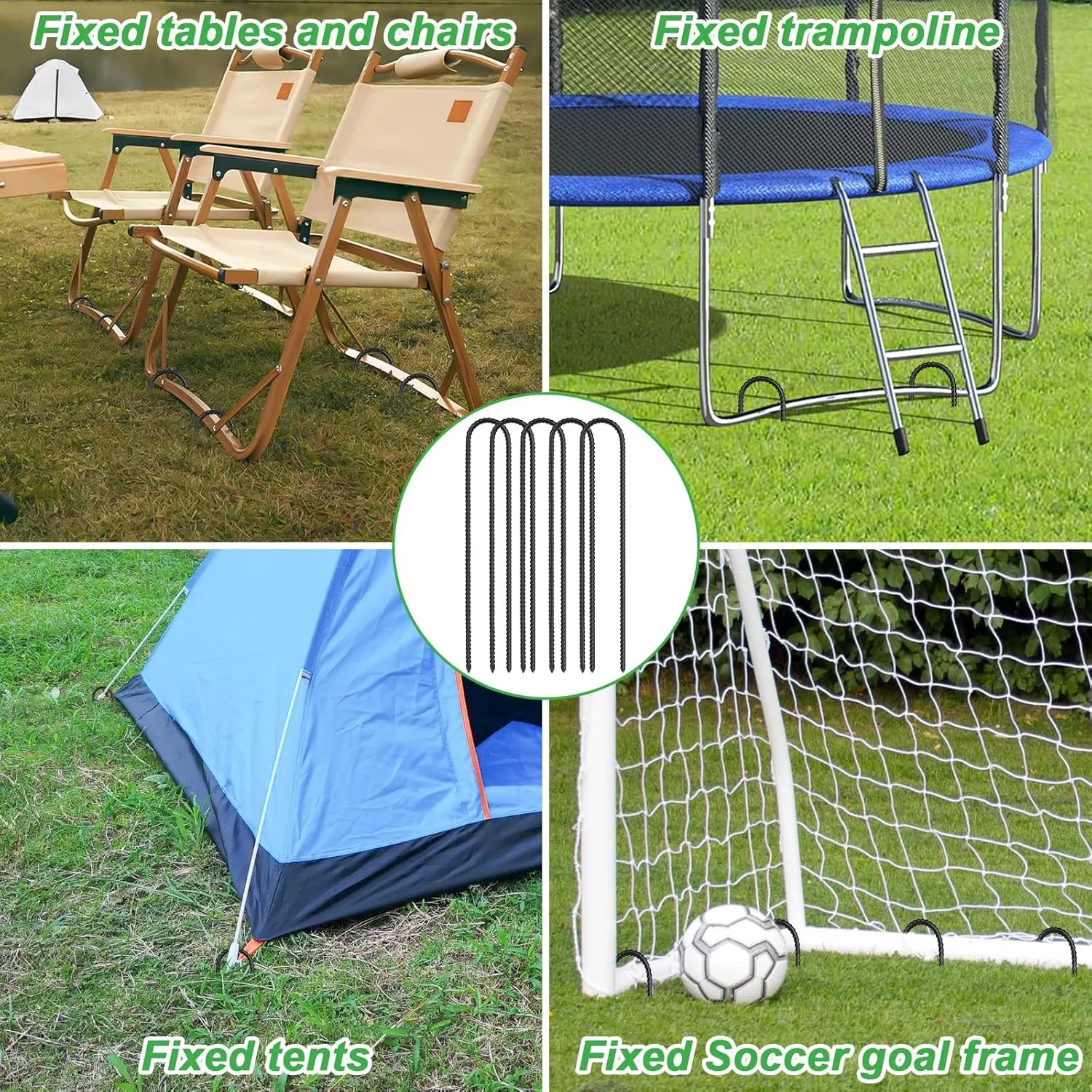 Gtongoko Trampolines Wind Stakes 16 Pack 16 Inch, 0.3 Inch Thick Heavy Duty U Shaped Rebar Tent Stakes Ground Anchors Galvanized Steel Safety Trampoline Anchors for Camping Tents, Soccer Goals