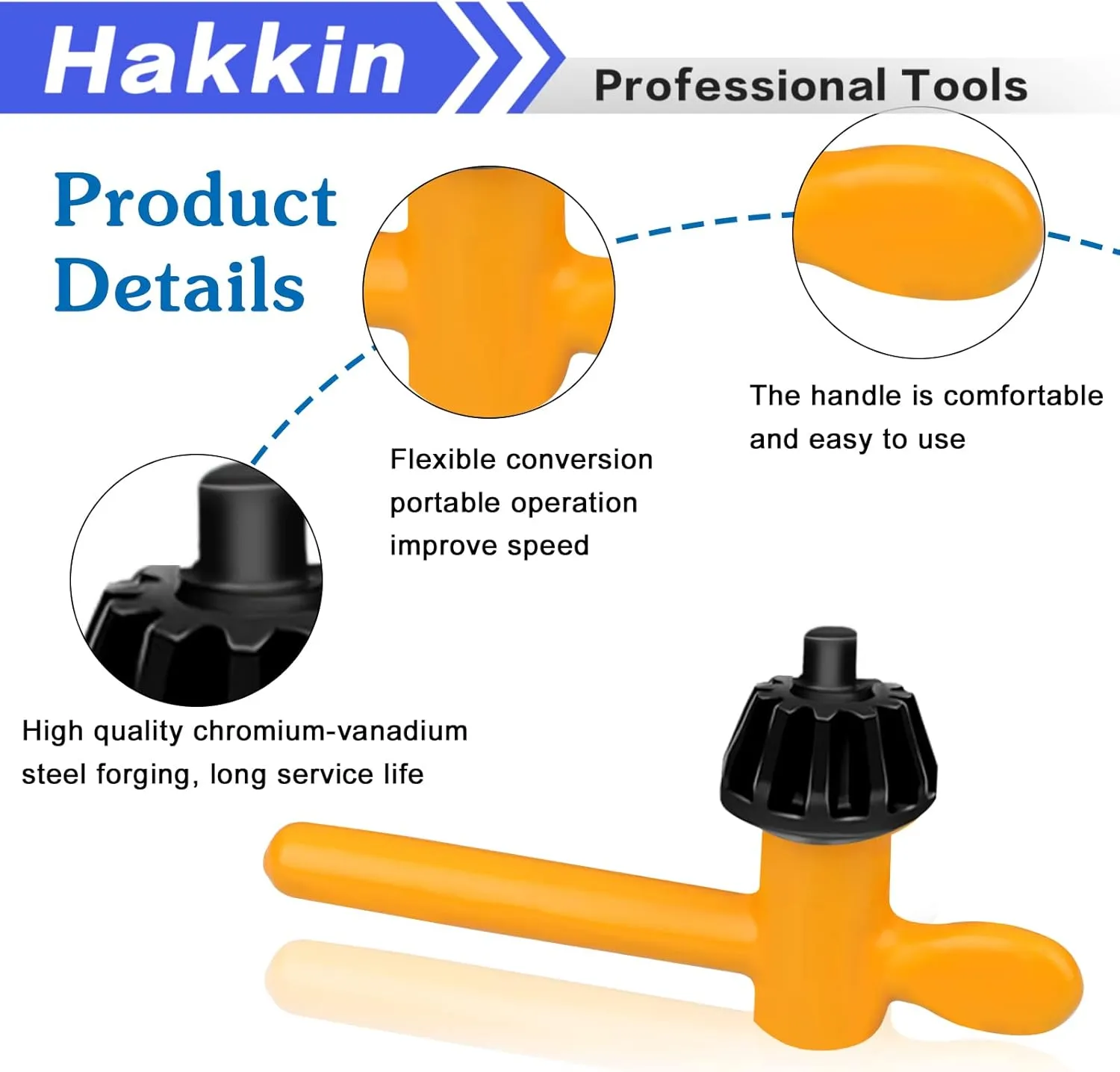 Hakkin 6 Sizes Drill Chuck Key Wrench, 3/4" 5/8" 1/2" 3/8" 1/4" 5/32" Carbon Steel Heavy Duty Thumb Handle Chuck Key, Replacement Drill Chuck Key Wrench, Electric Drill Clamping Tool