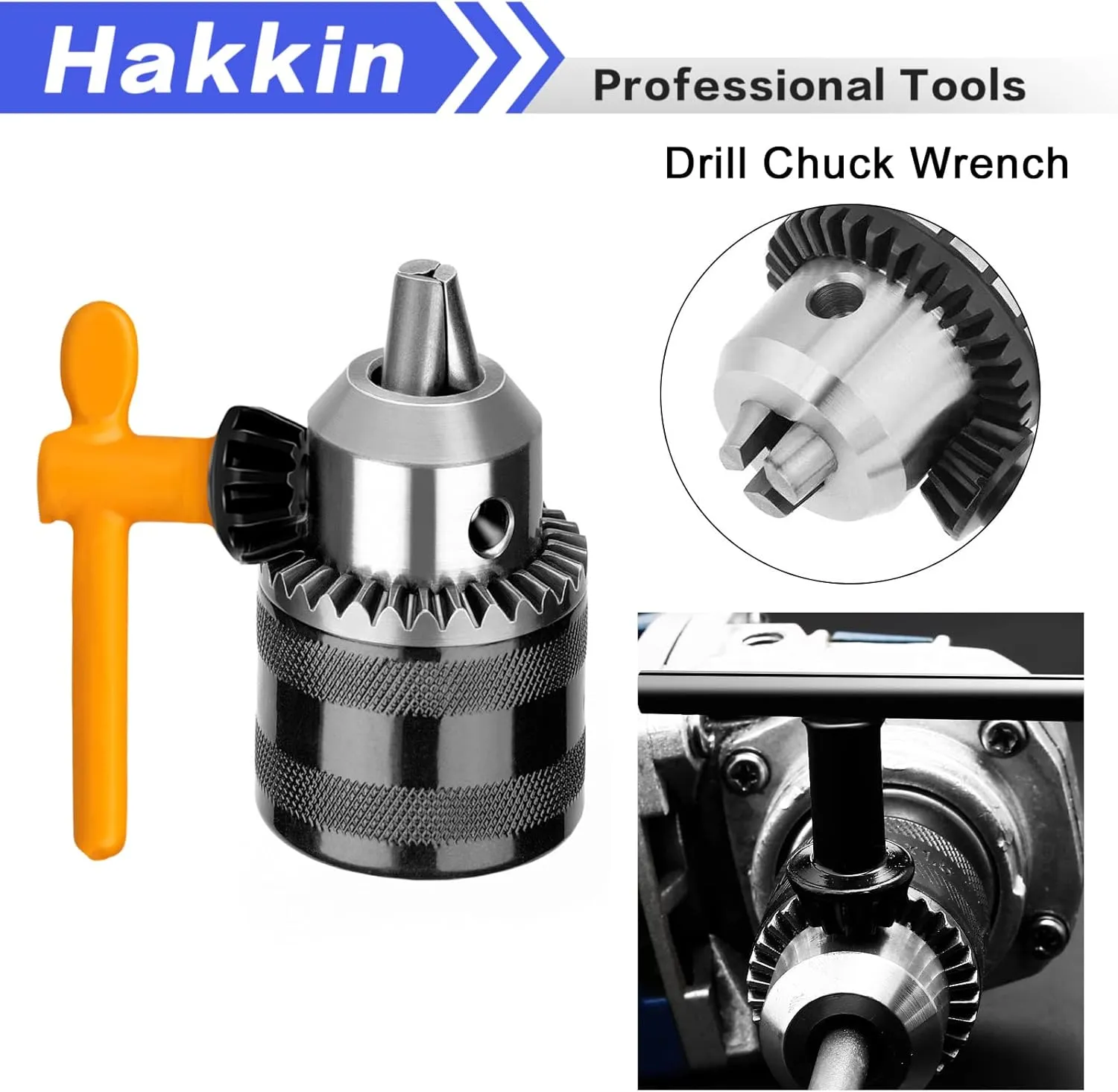 Hakkin 6 Sizes Drill Chuck Key Wrench, 3/4" 5/8" 1/2" 3/8" 1/4" 5/32" Carbon Steel Heavy Duty Thumb Handle Chuck Key, Replacement Drill Chuck Key Wrench, Electric Drill Clamping Tool
