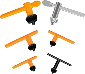 Hakkin 6 Sizes Drill Chuck Key Wrench, 3/4" 5/8" 1/2" 3/8" 1/4" 5/32" Carbon Steel Heavy Duty Thumb Handle Chuck Key, Replacement Drill Chuck Key Wrench, Electric Drill Clamping Tool