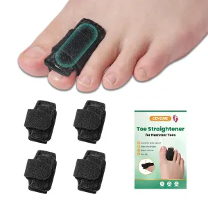 Hammer Toe Straightener with Aluminum Plate - 4 Pack Adjustable Hammer Toe Corrector for Women & Men - Toe Splints & Wraps Support for Crooked, Curled, Bent Toes