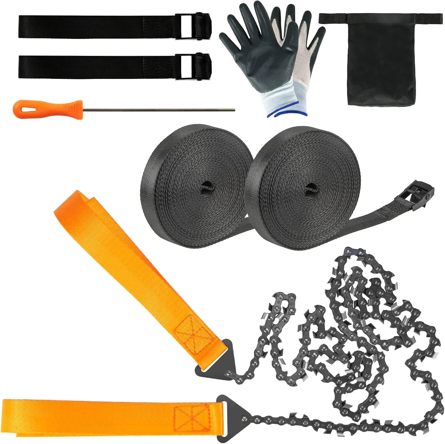Hand Rope Chain Saw - 48" pocket chainsaw directly connected to 66 ft ropes to form high tree limb rope chainsaw for camping survival and tree pruning