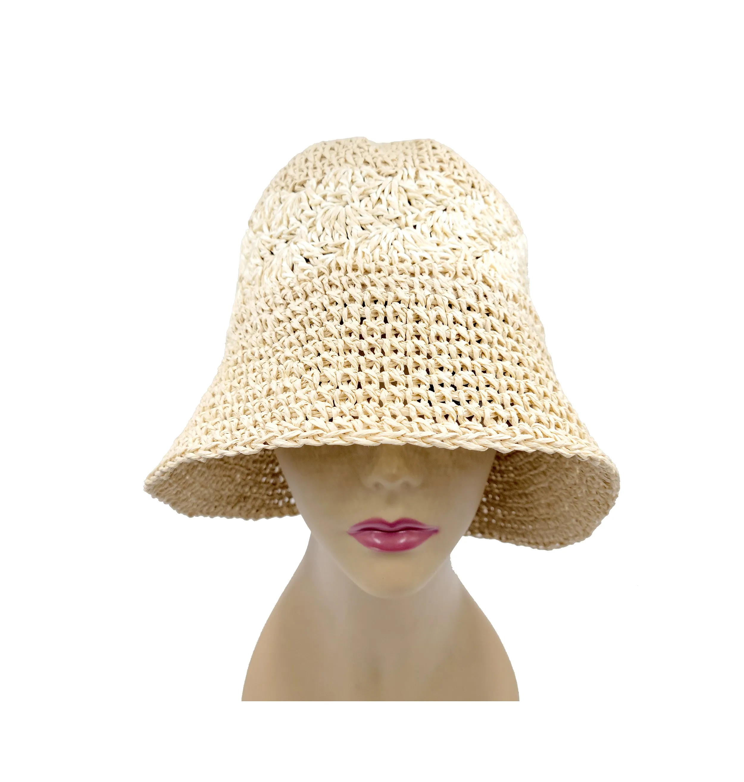 Handmade Crochet Size Adjustable Foldable Straw Bucket Hat