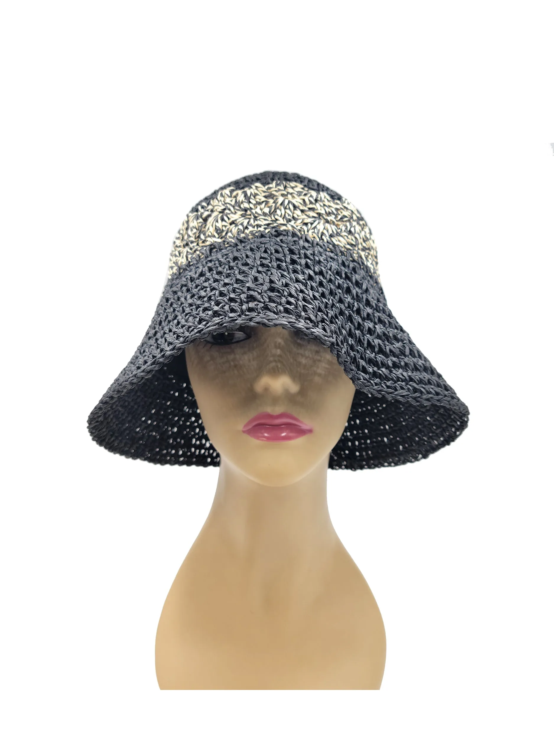 Handmade Crochet Size Adjustable Foldable Straw Bucket Hat