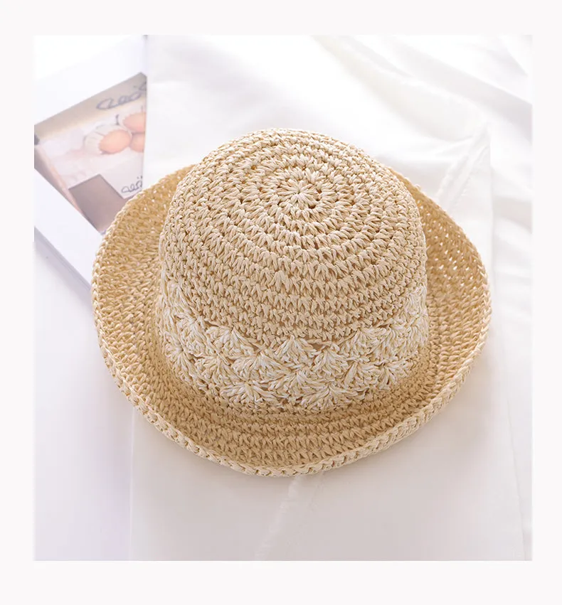 Handmade Crochet Size Adjustable Foldable Straw Bucket Hat