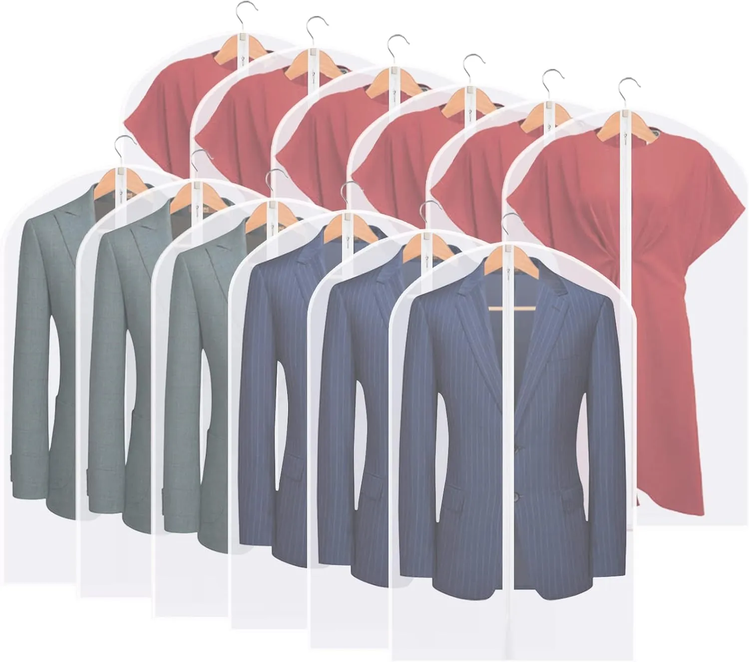 Hanging Garment Bags Clear Suit Bag (Set of 12) Lightweight Dust-Proof Clothes Cover Bags with Full Zipper for Closet Storage and Travel -24'' x 40''/12 Pack