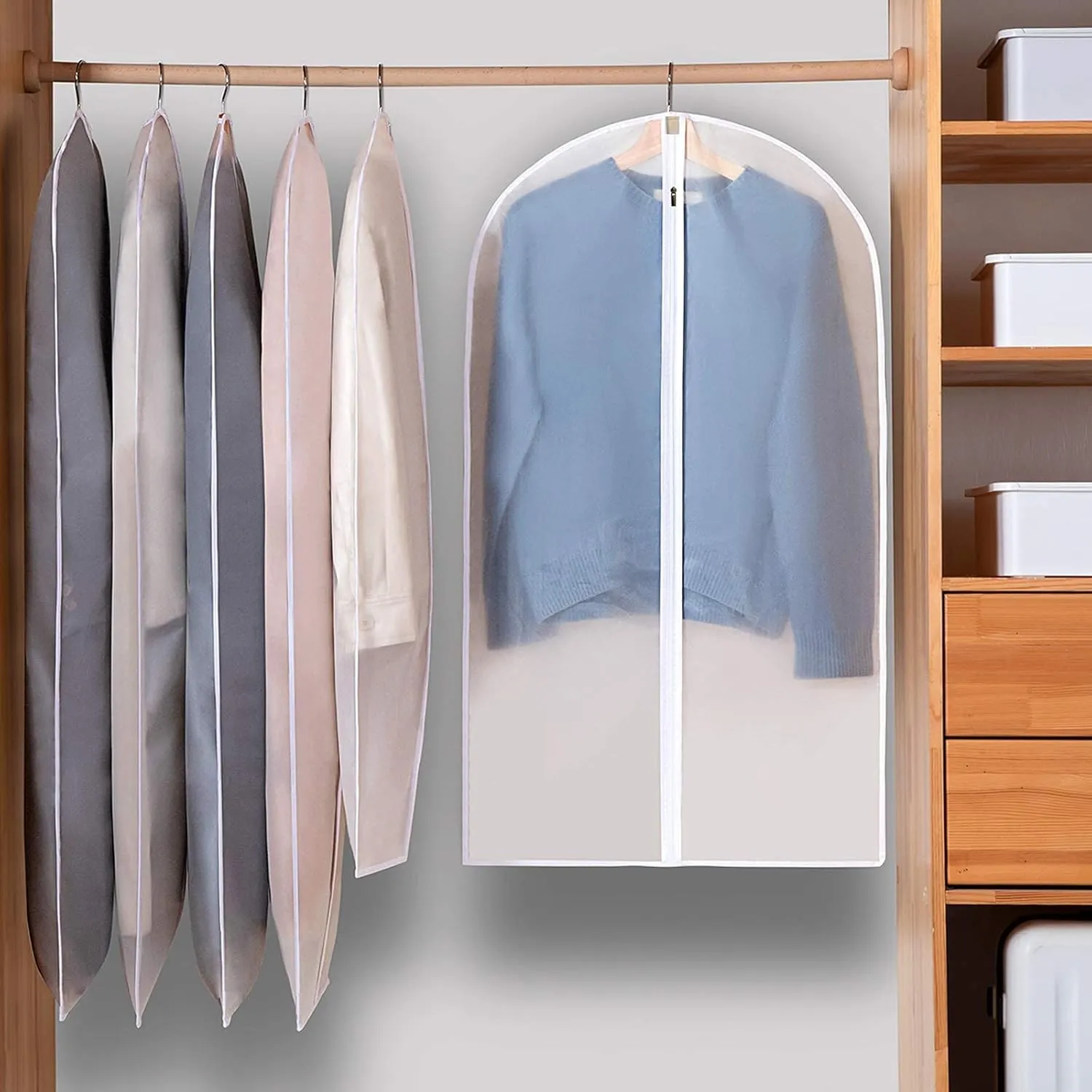 Hanging Garment Bags Clear Suit Bag (Set of 12) Lightweight Dust-Proof Clothes Cover Bags with Full Zipper for Closet Storage and Travel -24'' x 40''/12 Pack