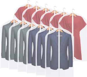 Hanging Garment Bags Clear Suit Bag (Set of 12) Lightweight Dust-Proof Clothes Cover Bags with Full Zipper for Closet Storage and Travel -24'' x 40''/12 Pack