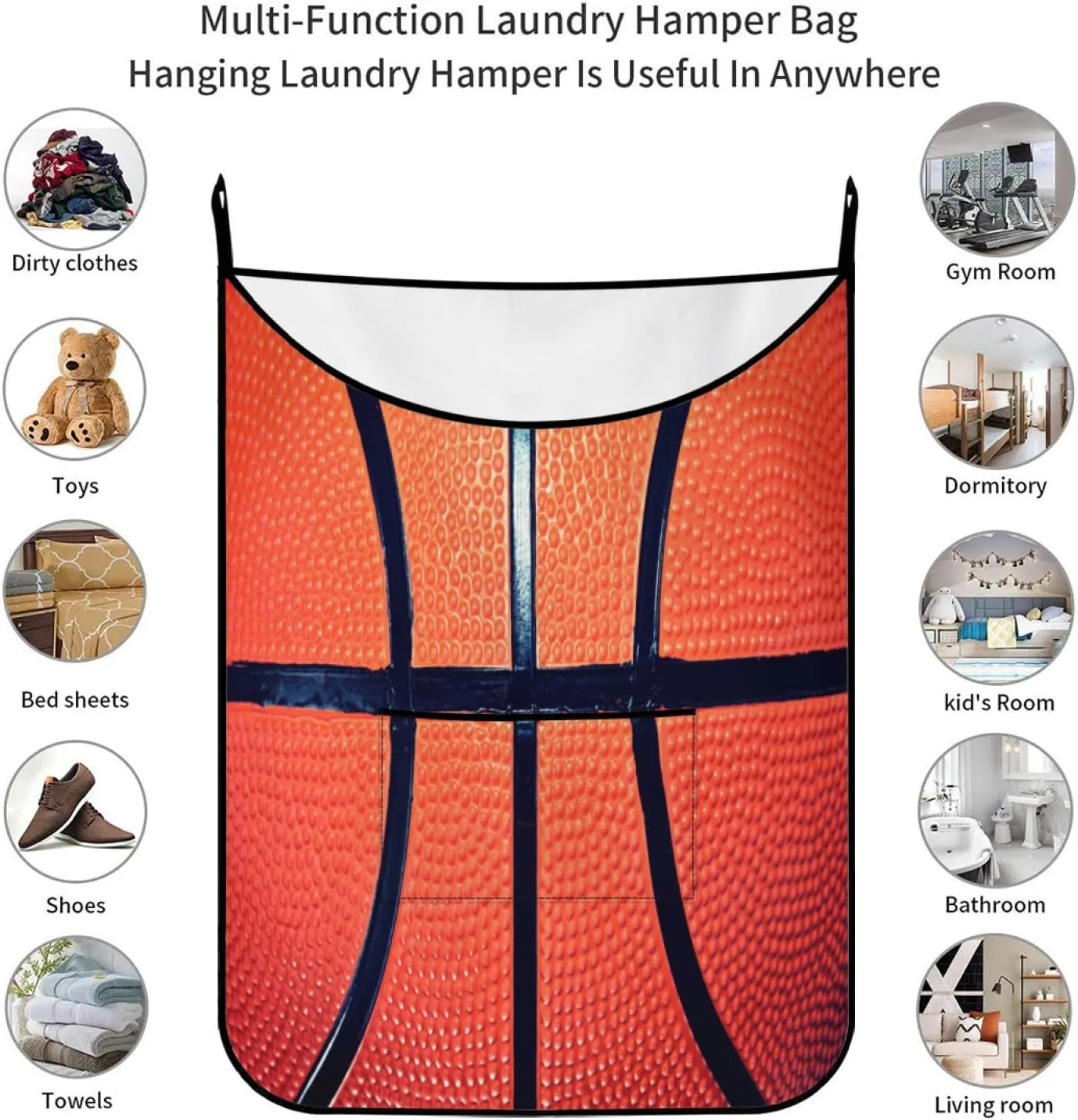 Hanging Laundry Bag Basketball with Over Door Hooks Durable Space Saving Laundry Bag Wide Open Top