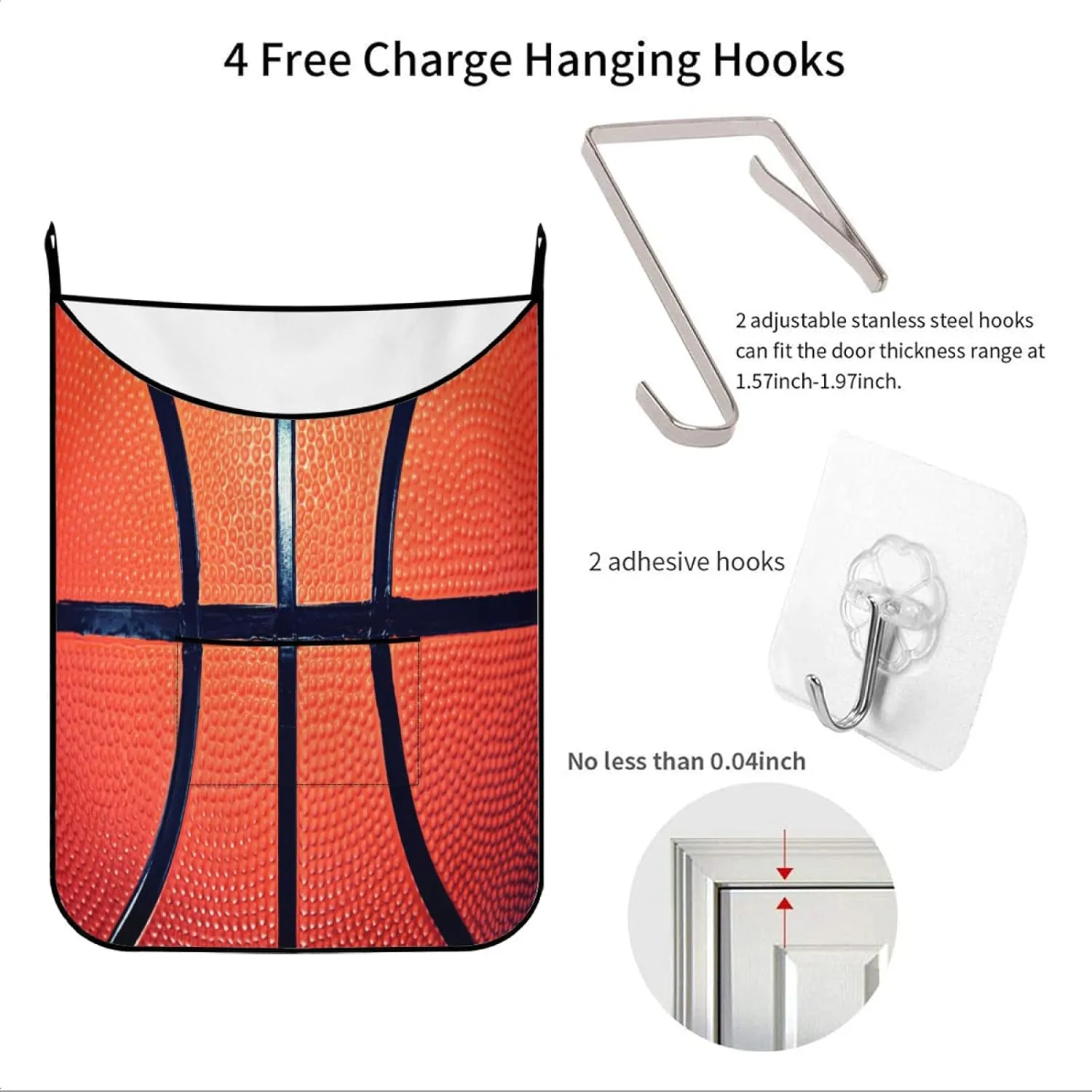 Hanging Laundry Bag Basketball with Over Door Hooks Durable Space Saving Laundry Bag Wide Open Top